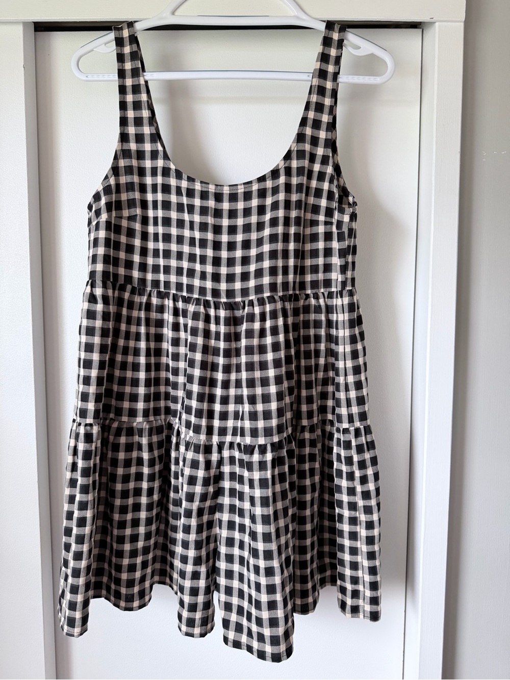 Black and Cream Gingham Tiered Tank Romper